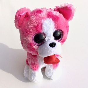 TY Beanie Boo ROMEO pink dog glitter eyes